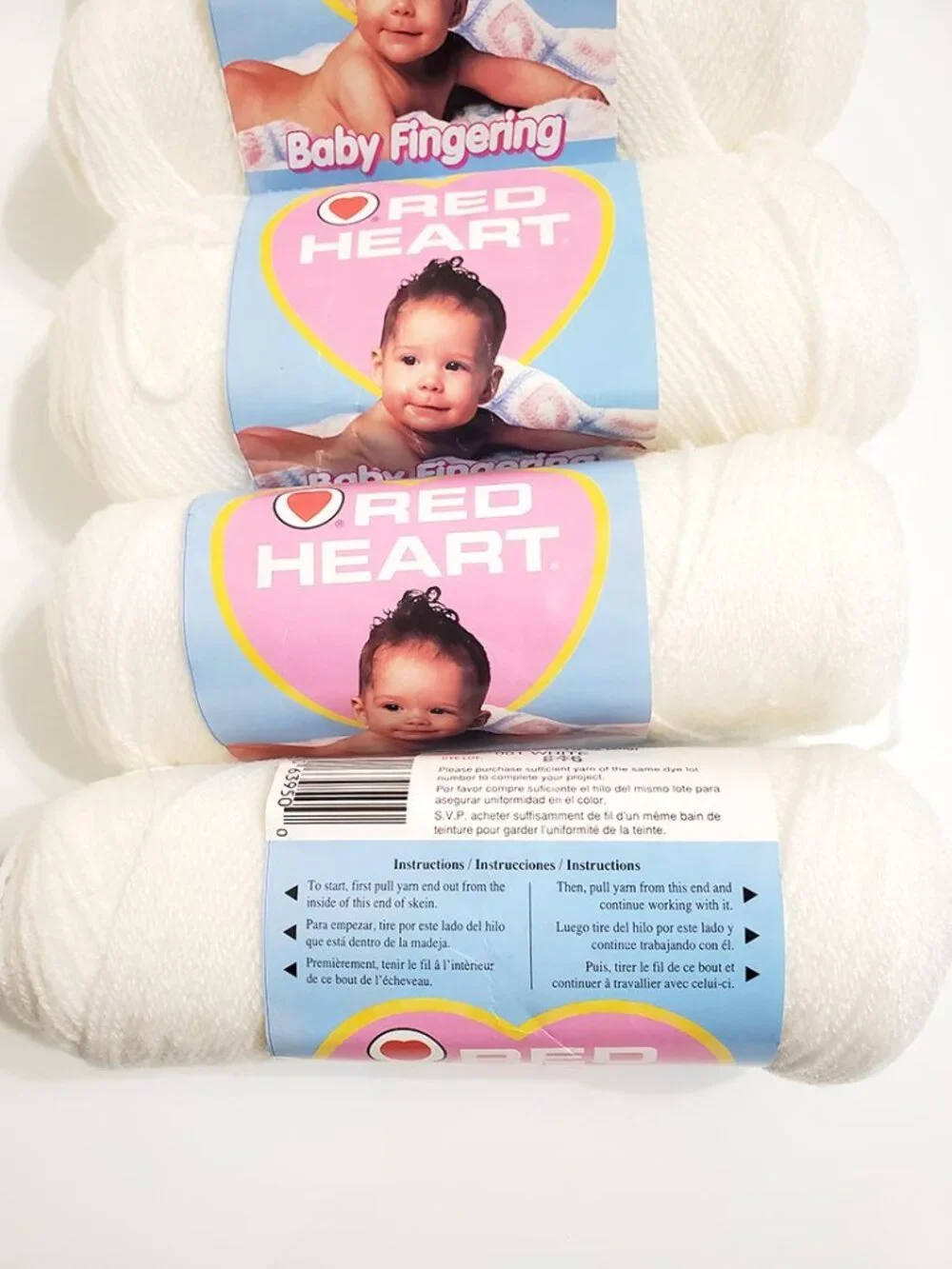 Red Heart Baby Fingering Yarn Lot Of 6 Skeins White 001 Acrylic 50g 1 3/4oz